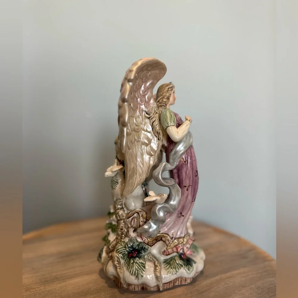 Fitz and Floyd Peaceable Kingdom Angel Holiday woodland animals candle holder